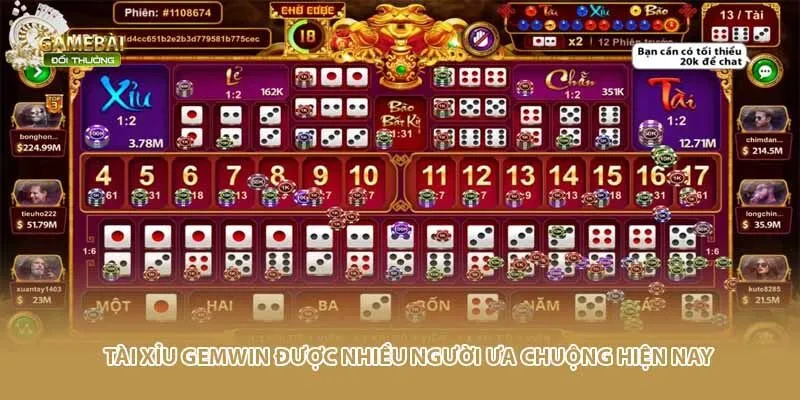 T&agrave;i xỉu Gemwin được nhiều người ưa chuộng hiện nay